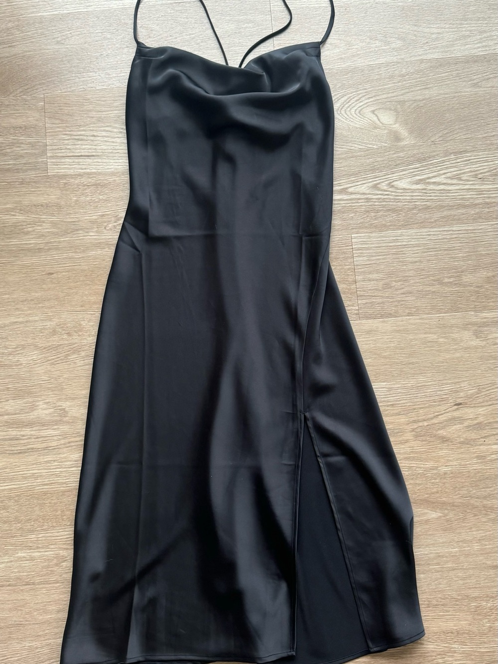 Banana Republic Black Satin Midi Slip Dress with Cowl Neck